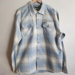 Cascade Shirt Mens XL Blue Beige Plaid Flannel Button Front Long Sleeve Casual